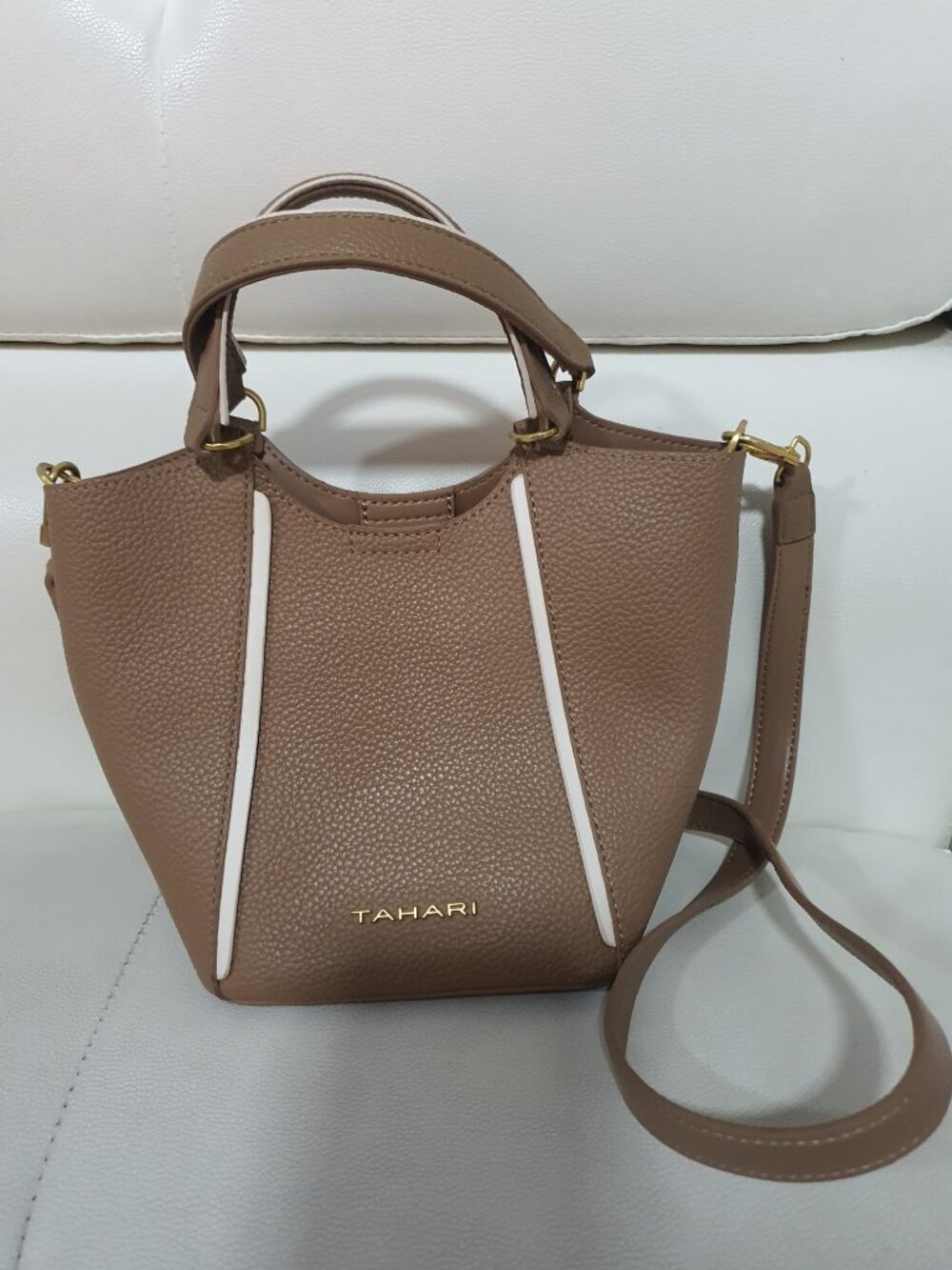 Tahari Mini Crossbody / Top Handle Bag – Taupe